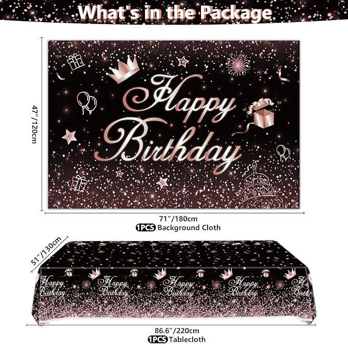 211 PCS Black and Rose Gold Party Decoration Rose Gold & Black Party