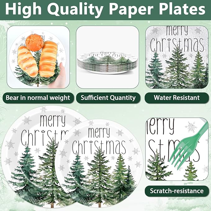 96Pcs Christmas Paper Plates and Napkins for Merry Christmas