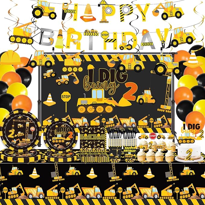 162 Pcs Construction 2nd Birthday Party Supplies Dump Truck Two