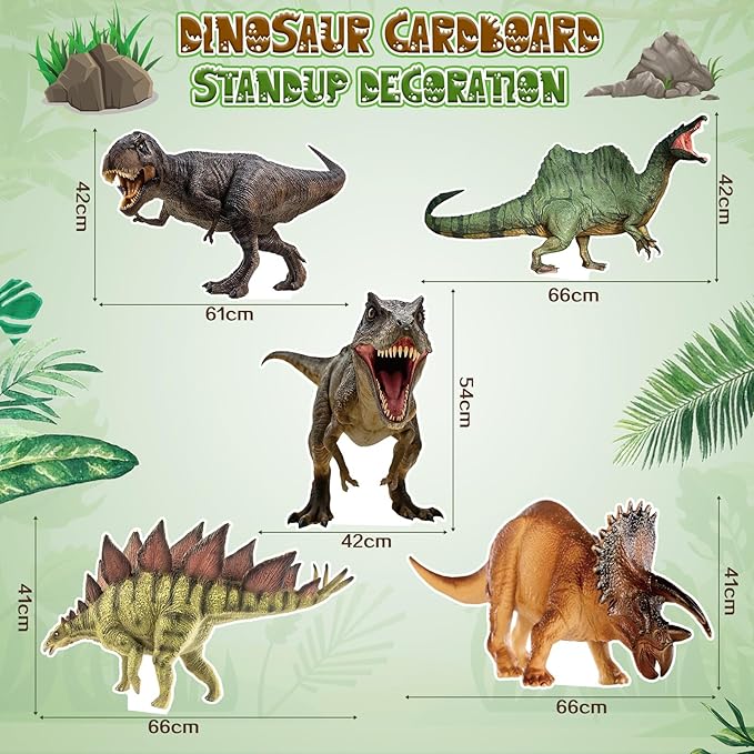5 Pcs Large Dinosaur Cardboard Cutouts 16.5 to 26.4 Inch Dinosaur