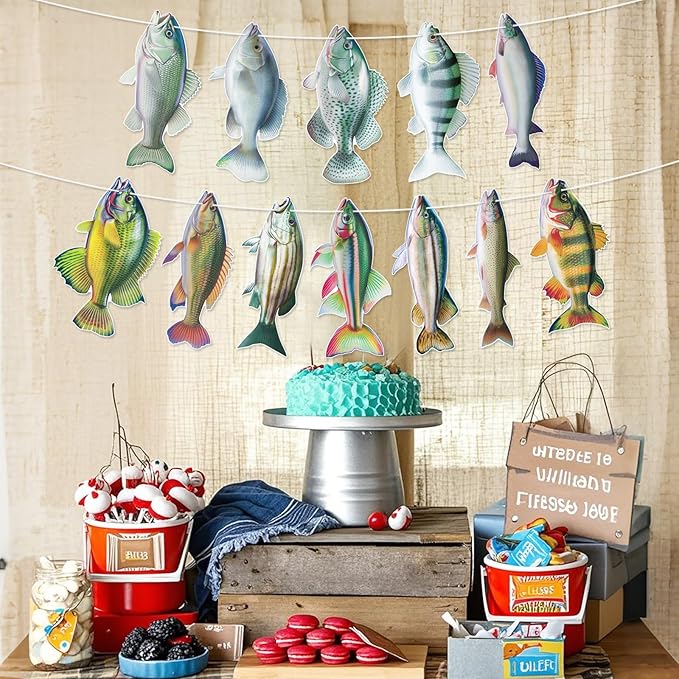 Hooqict Gone Fishing Hanging Banner Garland Fish Birthday Party