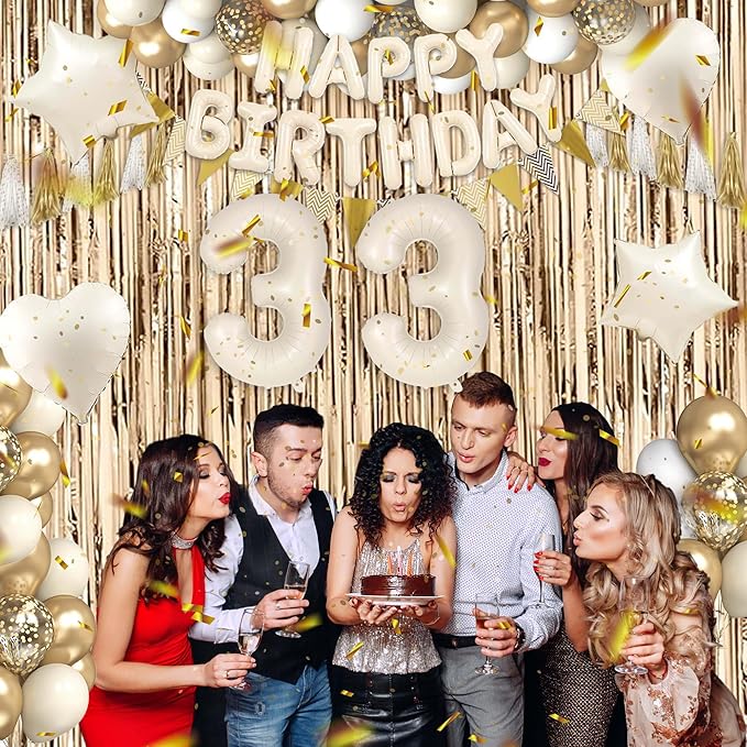33rd Birthday Decorations for Women, White and Gold 33 Boho Birthday