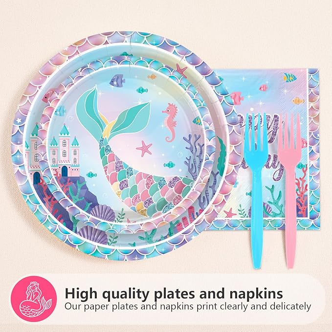 Grencian 96PCS Mermaid Birthday Party Decorations Mermaid 2nd