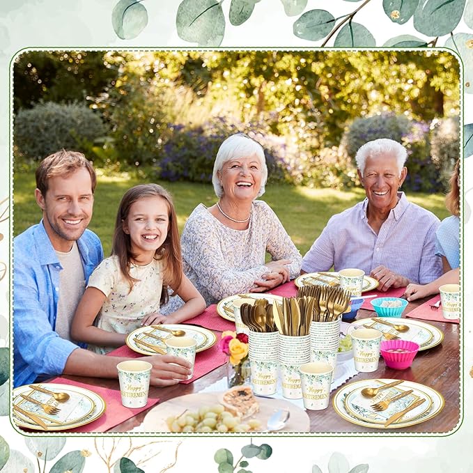 252 Pcs Sage Green Retirement Party Tableware Set Happy Retirement