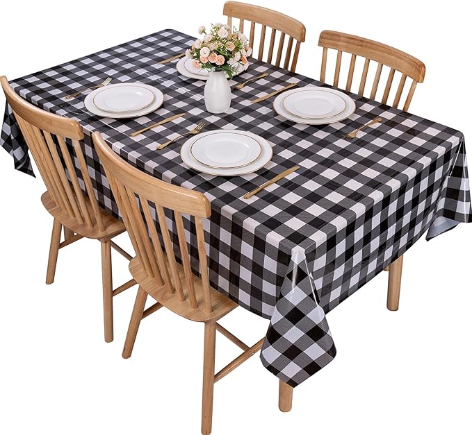 Kesfey 3 Packs Black Gingham Tablecloths 54 x 108 inch Black and
