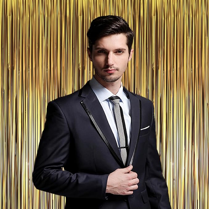 Voircoloria 3 Pack 3.3 x 8.2 ft Matte Dark Gold Foil Fringe Backdrop