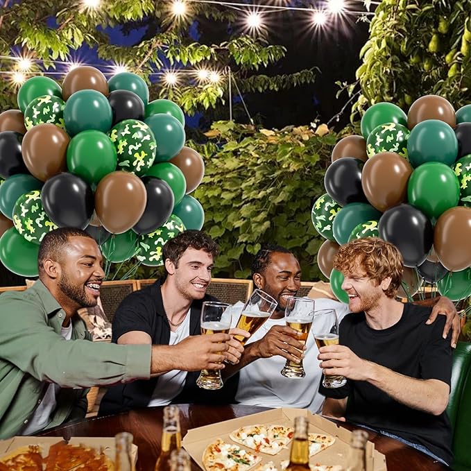 60pcs 12inch Camo Balloons, Green and Brown balloons with Dark Green