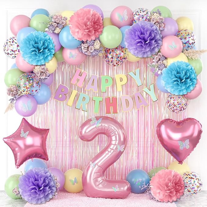 Pastel 2nd Birthday Party Decorations for Girls Number 2 Balloon