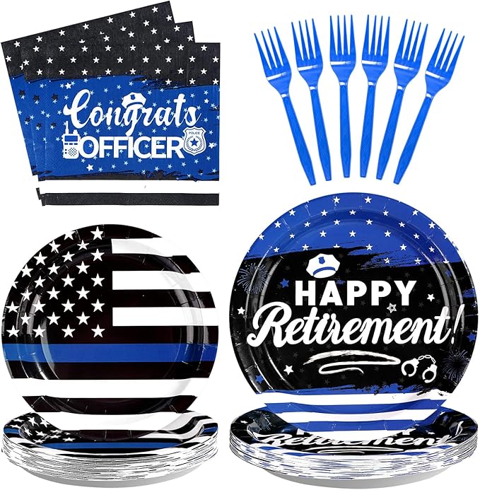 96Pcs Police Retirement Party decorations Congrats Officer Plates