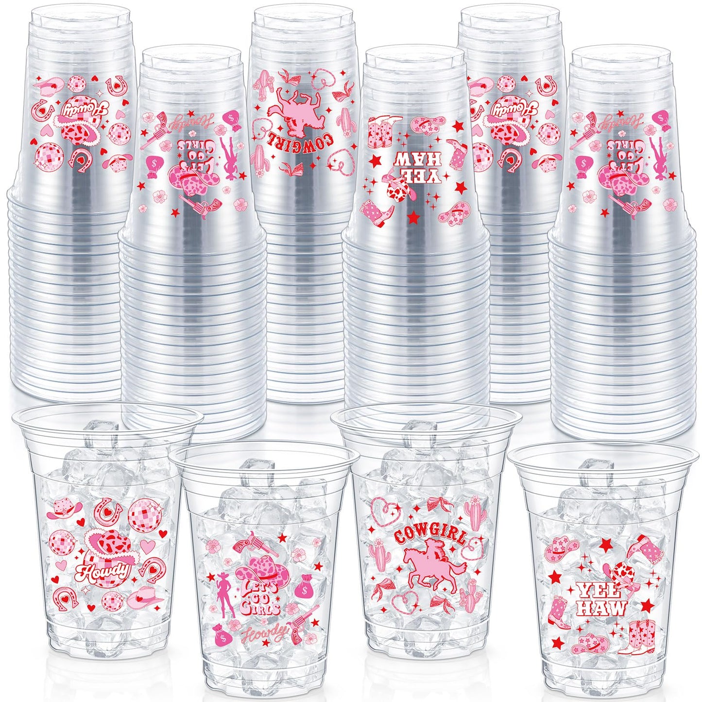 Geyoga 100 Pcs Western Cowgirl Plastic Cups 16 oz Pink Cowgirl