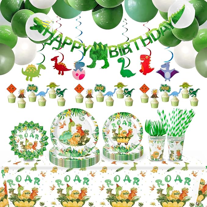 194 Pcs Dinosaur Birthday Decorations Includes Disposable Dinosaur