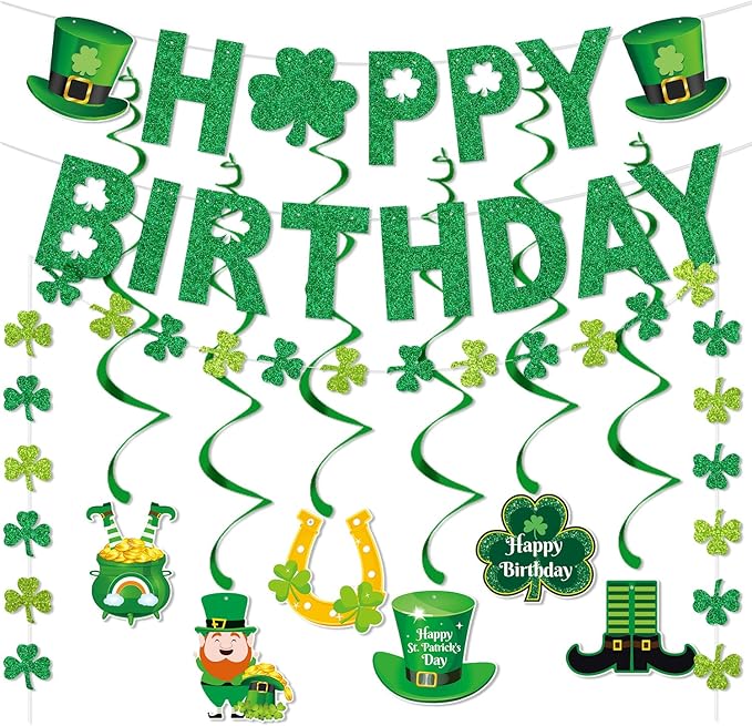 Happy Birthday Banner for St Patrick's Day Decorations Green St