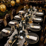 WDF Partyware 175PCS Black and Gold Plates - Black Disposable Plates