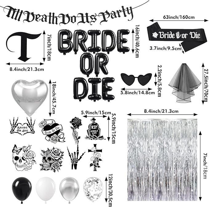 Bride or Die Bachelorette Party Decorations 100pcs with Till Death