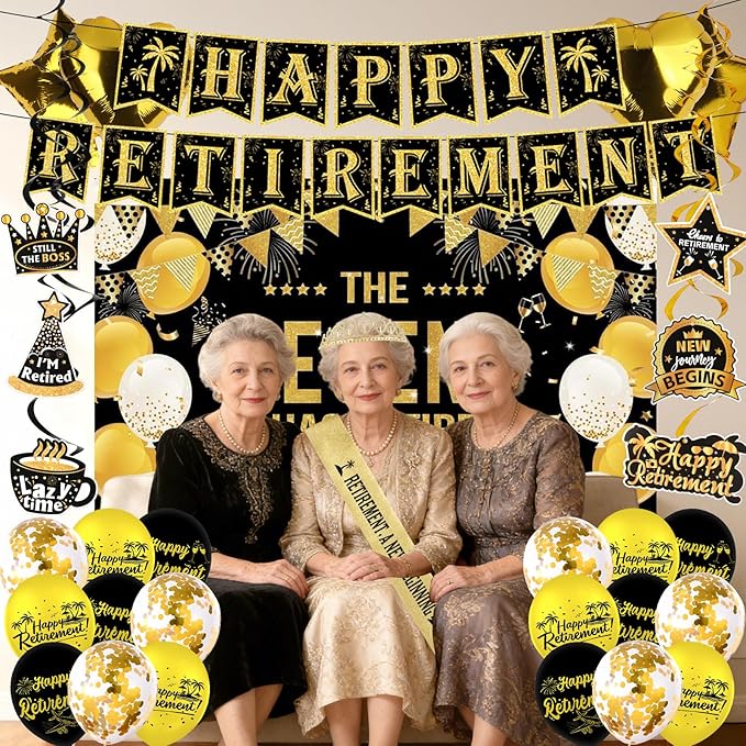 Elegant gold Retirement Decorations Kit for Women ang man Features