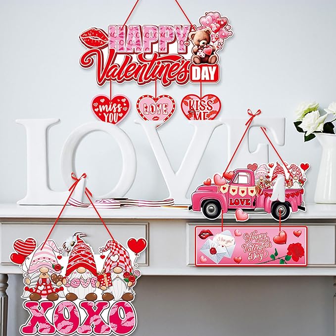 Pink Red Valentines Day Front Porch Door Hanger Decor 6pcs Love