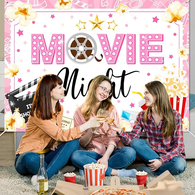 Movie Night Backdrop for Girls Pink Movie Theme