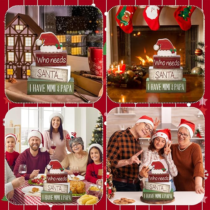 4 Pcs Christmas Table Decorations Wooden Red Santa Hat Christmas
