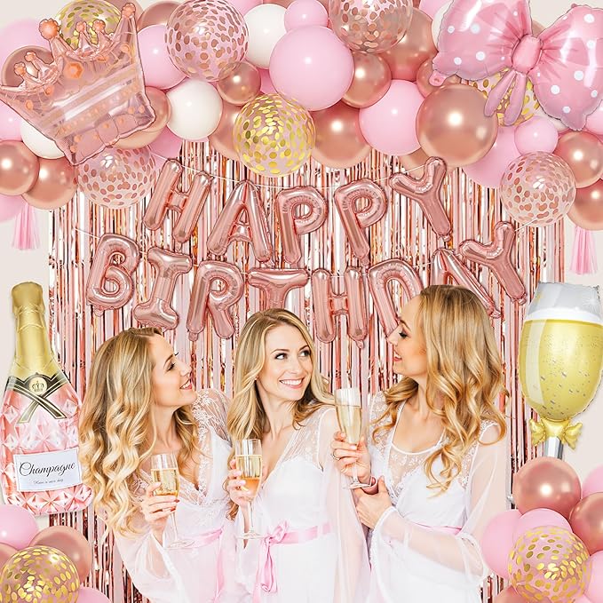 Ouddy Life Rose Gold Birthday Decorations for Women Girls Happy