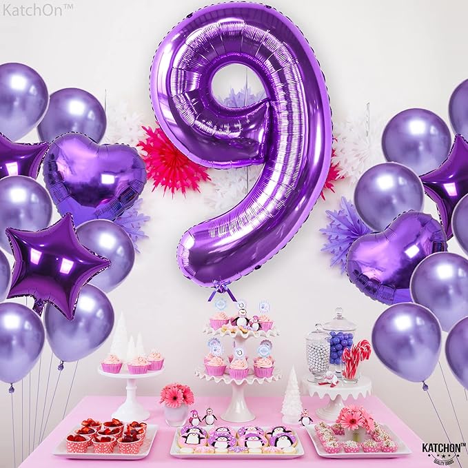 KatchOn, Giant Purple Number 9 Balloon - 40 Inch | Foil 9 Birthday