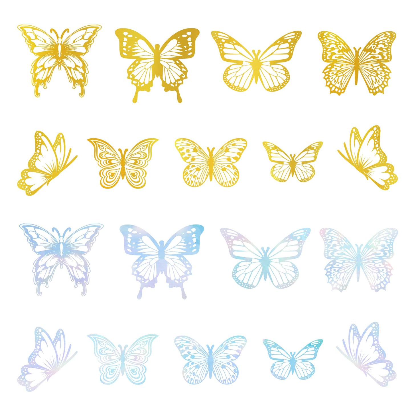Ercadio 3d 36 Pack Butterfly Cake Toppers Gold and Laser Silver Pvc