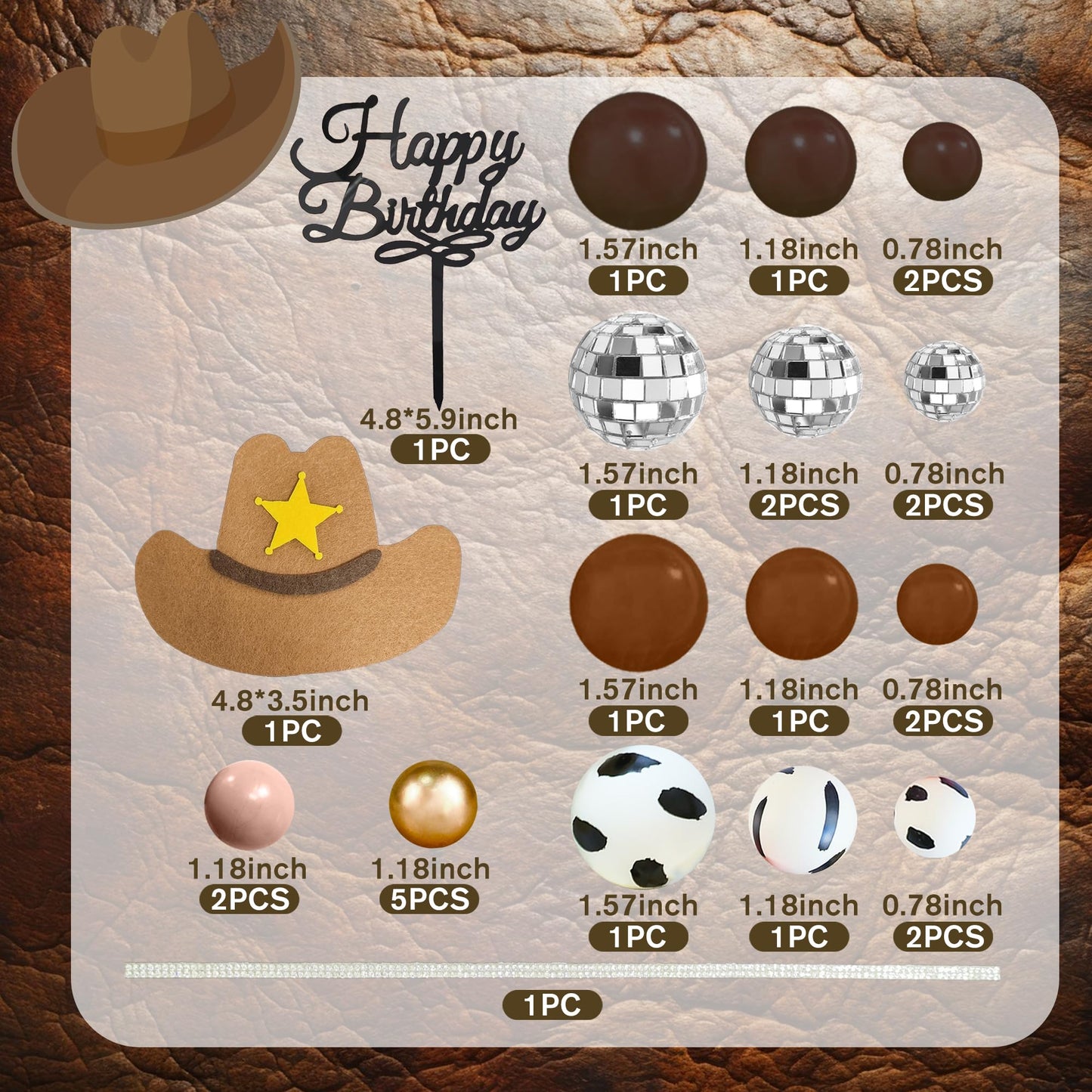Western Cowboy Cake Topper Brown Ball Cake Decorations Cowboy Hat