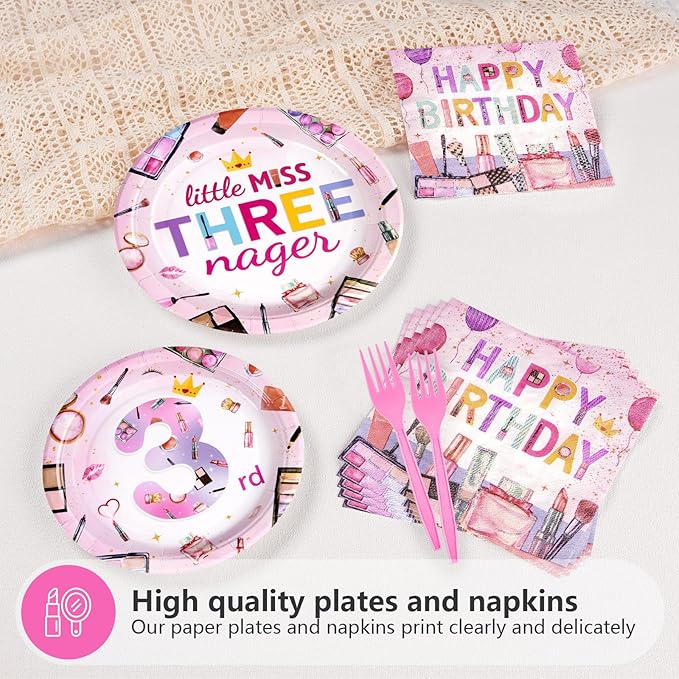 96 Pcs Threenager Birthday Decorations Girl Makeup Spa 3rd Birthday