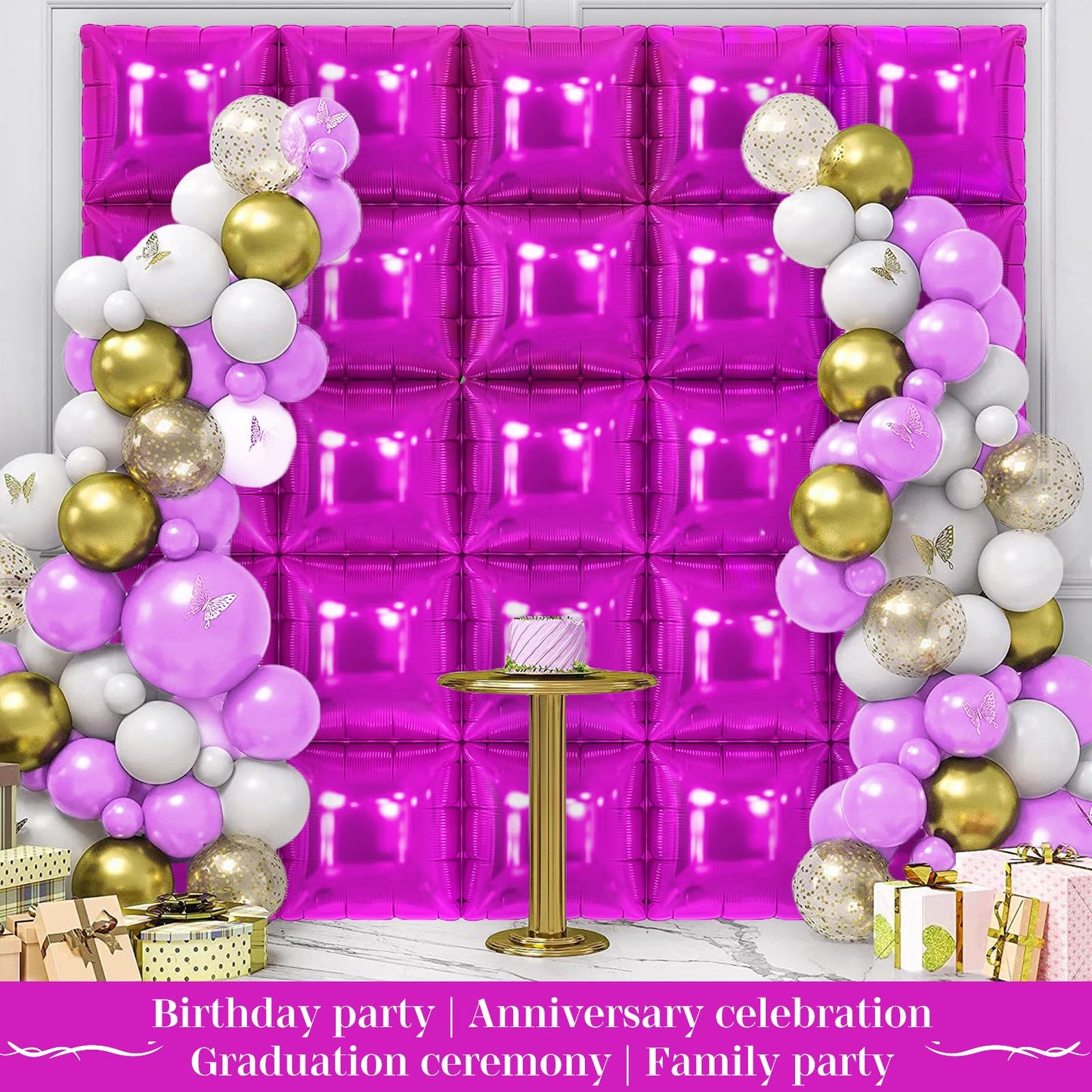 Hot Pink Square Foil Balloons 25 Pcs Metallic Hot Pink Balloons Wall