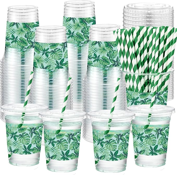 50 Pack Hawaiian Luau Party Decorations Cups with Straws Tropical