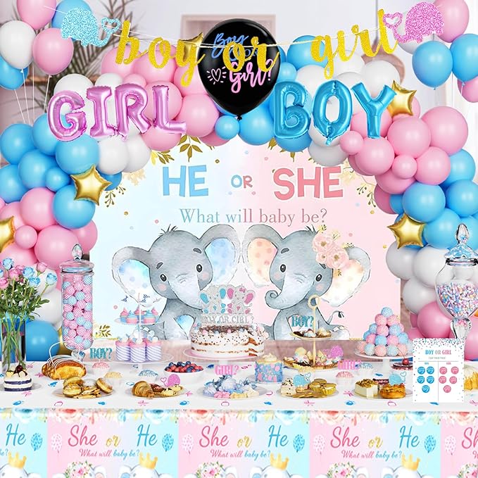 172 PCs Elephant Gender Reveal Decorations Hombae Boy or Girl Gender