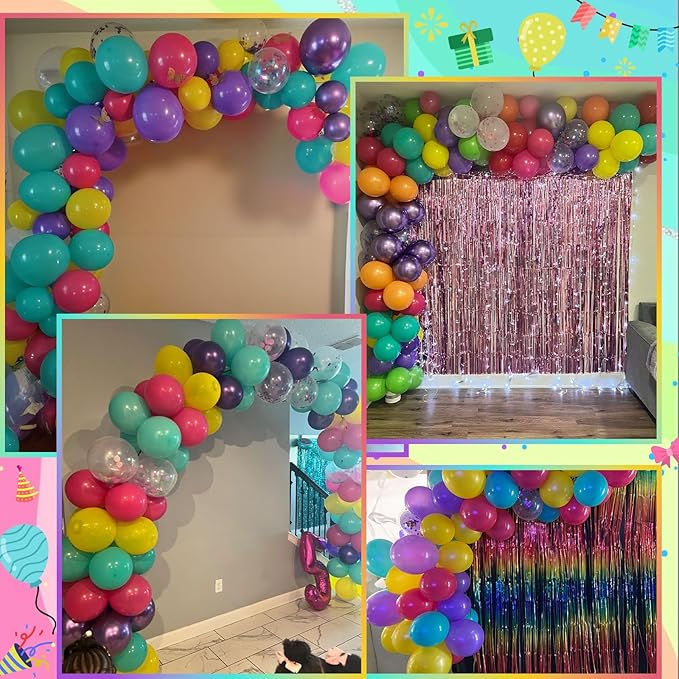 Pink Blue Purple Balloon, 60 Pcs 12 Inches Hot Pink Metallic Purple