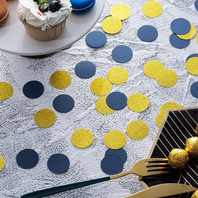 Gold and Blue Confetti Table Decoration for Birthday Graduation