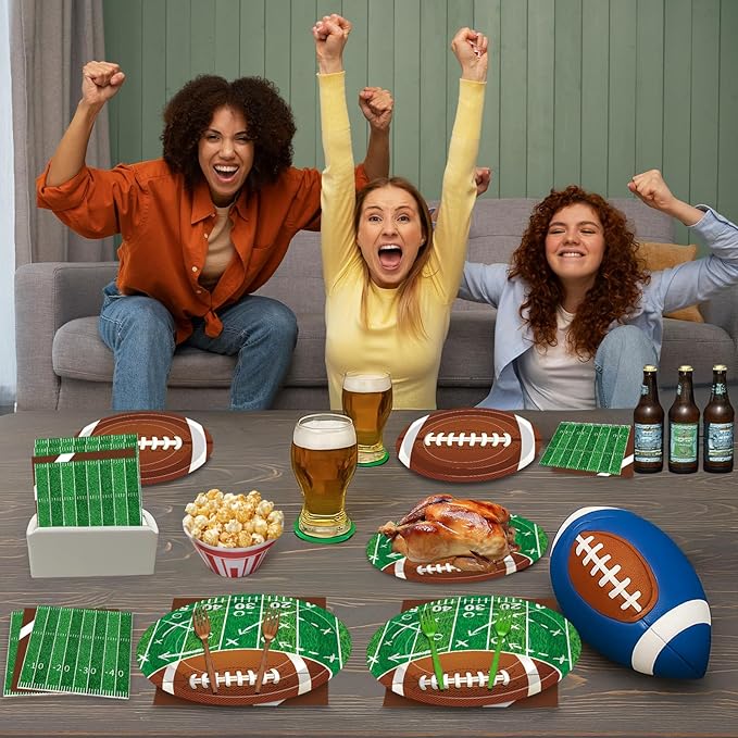 100 Pcs Football Party Supplies Set Serves 25 Disposable Football