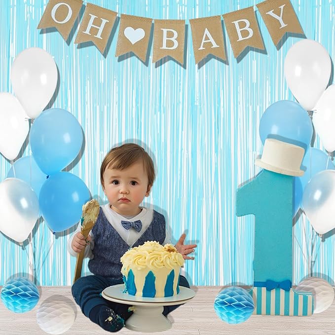 BRAVESHINE Fringe Curtains Backdrop - 2Pcs Pastel Blue Party
