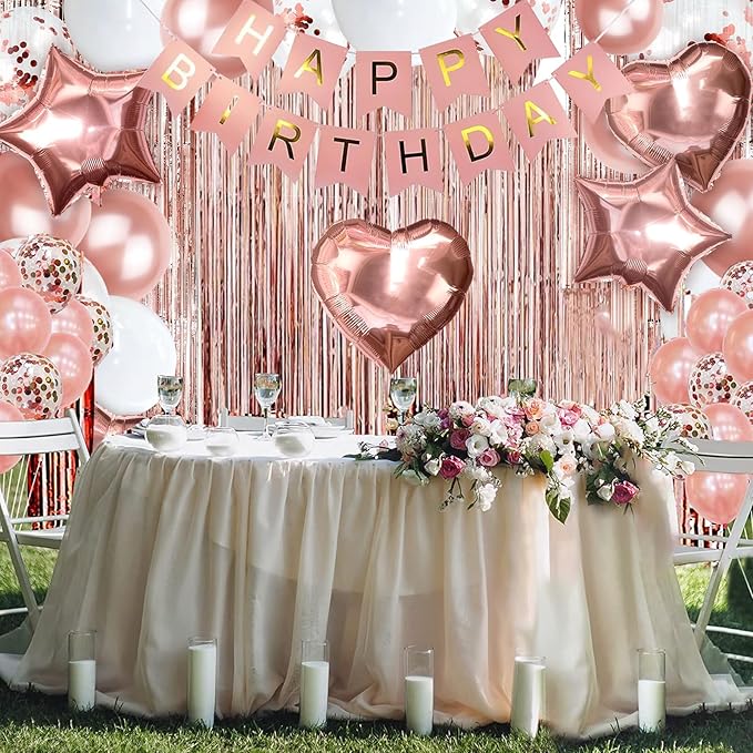 263 Pcs Rose Gold Birthday Decorations for Women All Ages Party