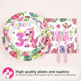 96 Pcs Pink Dinosaur Birthday Decorations for 3rd Girls Dino Theme