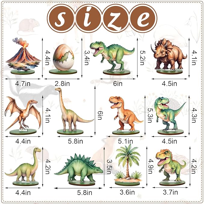 12Pcs Dinosaur Wood Table Sign Tabletop Centerpieces Funny Cartoon