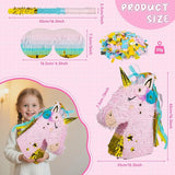 Small Unicorn Pinata Pink Gold with a Blindfold a Bat and Confetti