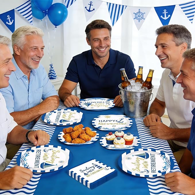 96Pcs Nautical Retirement Decorations Sailing into Retirement Plates