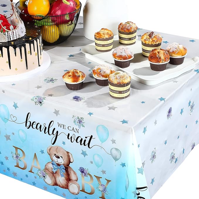Tegeme 6 Pack Bear Baby Shower Tablecloth Plastic Bear Table Cover We