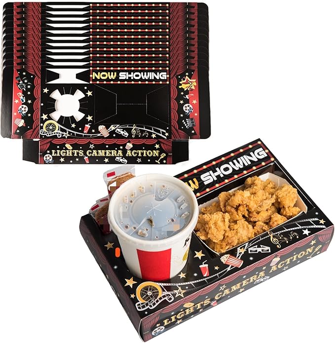 40 Pcs Cinema Theme Party Snack Trays Black Carpet Party Supplies