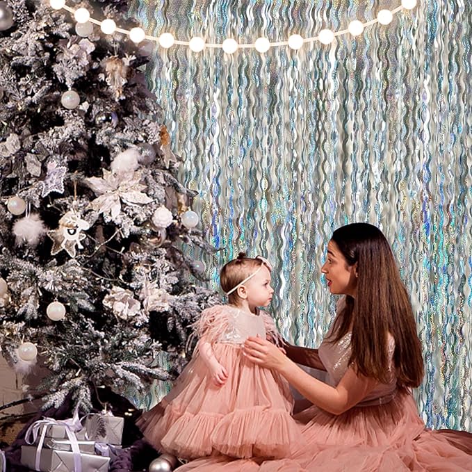 Tinsel Foil Fringe Curtains Wavy Backdrop for Parties Sparkle #10
