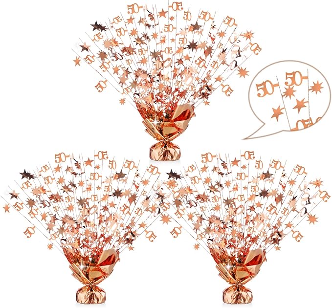 3 Pcs 50th Rose Gold Birthday Decorations for Table Centerpieces