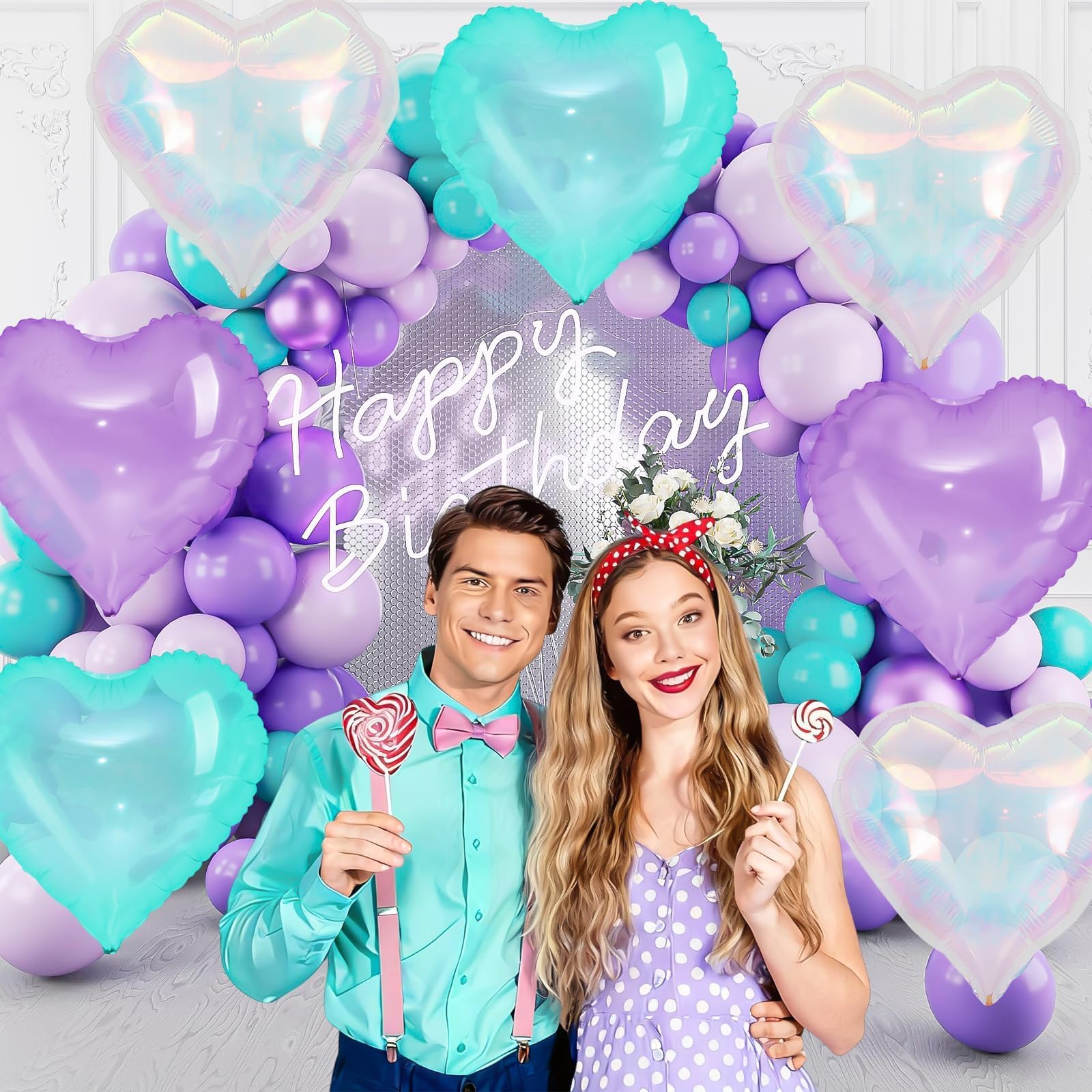 Iridescent Heart Balloons, 18Inch Transparent Heart Foil Balloons