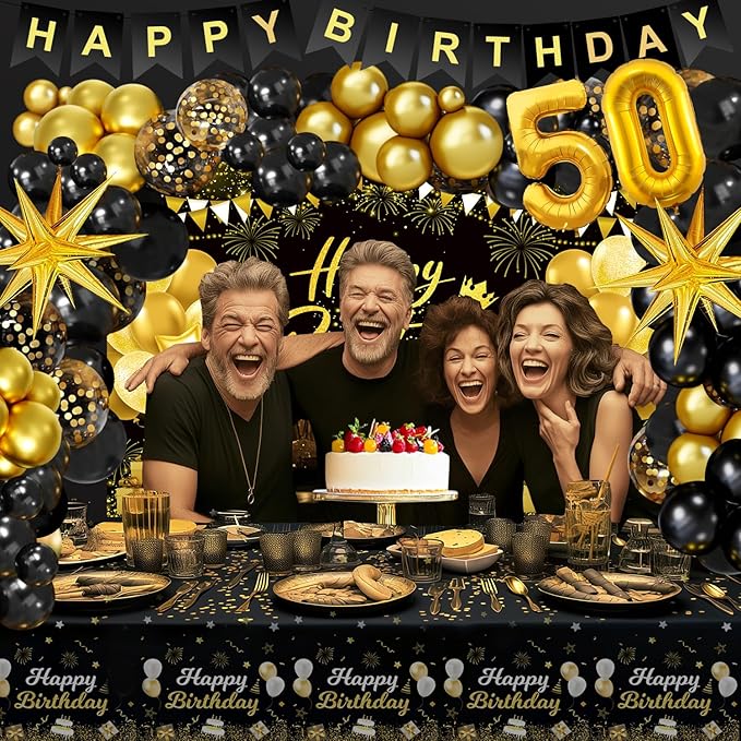 Black and Gold Birthday Decorations for Men Women Black and