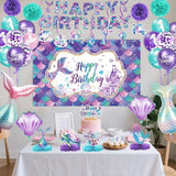 Mermaid Birthday Decorations Includes Banner Backdrop Foil & Latex