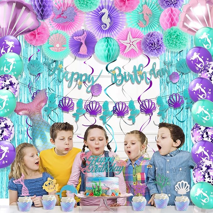 Mermaid Birthday Decorations Little Mermaid Party Supplies with Pink