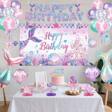 Mermaid Birthday Decorations Includes Banner Backdrop Foil &