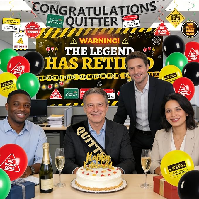 Retirement Party Decorations for Coworker Funny Warning Theme Happy
