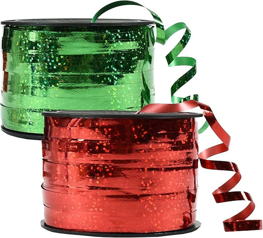BEISHIDA 2 Pack Christmas Curling Ribbons Red and Green Balloon